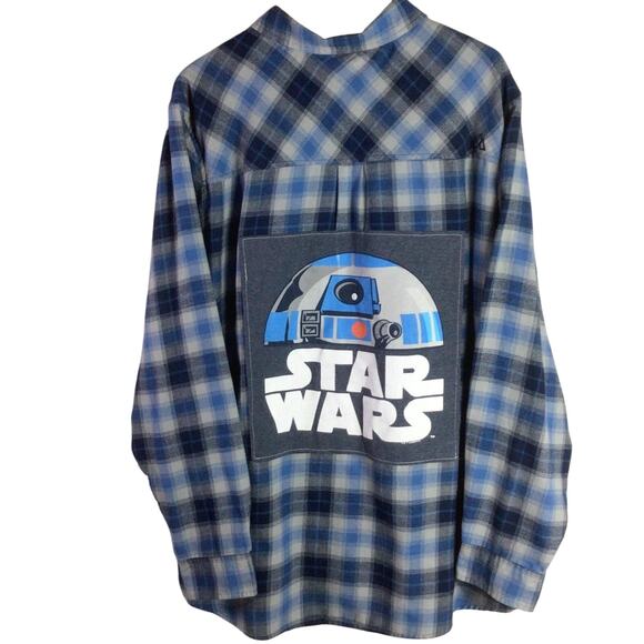 Reworked STAR WARS R2-D2 Flannel Blue Gray 2XL XXL - Picture 1 of 6